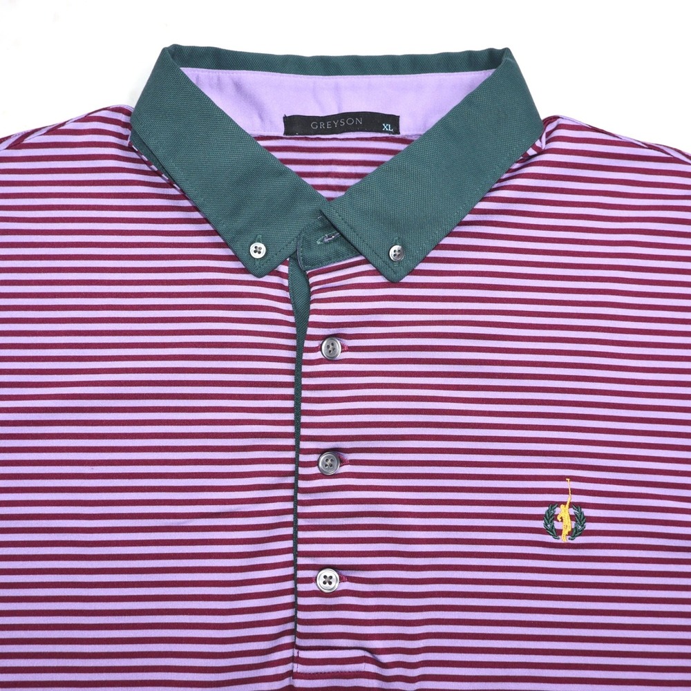 Greyson Mens XL Bears Club Jupiter FL Polo Shirt Purple Striped Short Sleeve